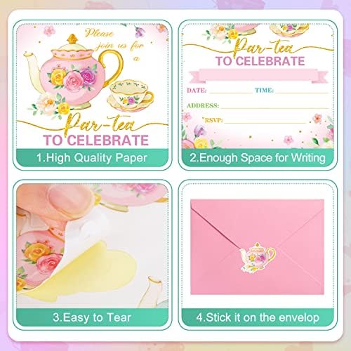 Geyoga 24 Pcs Tea Party Invites with Envelopes and Stickers