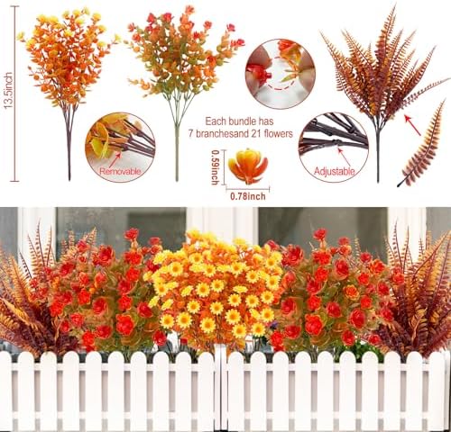 20 Bundles Artificial Fall Flowers for Outdoor Decorations