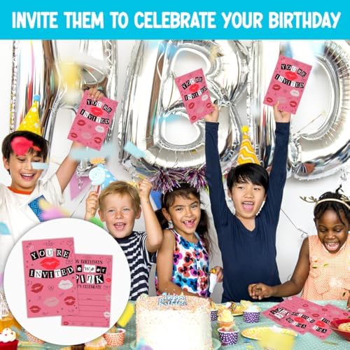 Pink Themed Birthday Party Invitations Set 30 Cards Envelopes