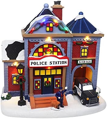 Christmas Village Animated Police Station - Pre-Lit Musical Collectible Building