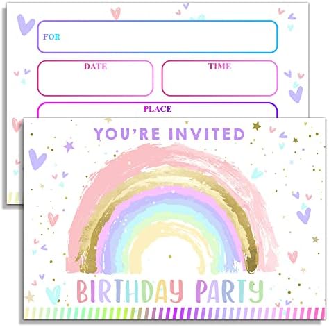 YSTEP Rainbow Birthday Invitations 20 Pack with Envelopes