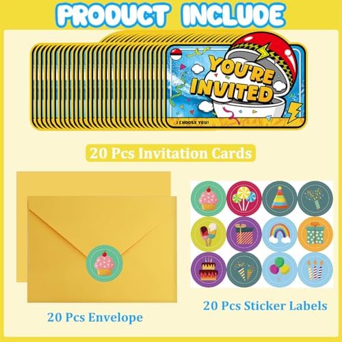 20Pcs Anime Birthday Invitations for Boys