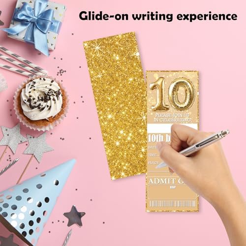 10th Birthday Party Invitations Gold Balloon Glitter Cards