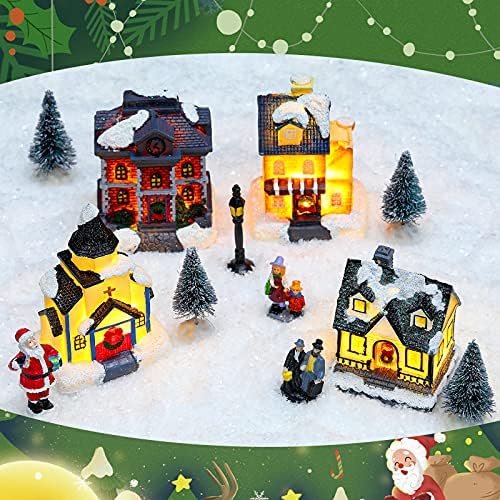 Gejoy 12 Pcs Christmas Village Set LED Lights Figurines Decor