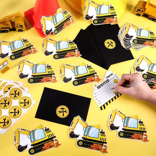 30 Piece Construction Excavator Birthday Invite Set