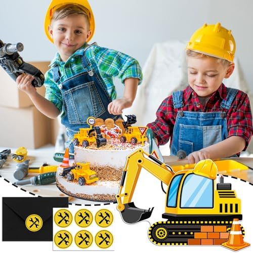 30 Piece Construction Excavator Birthday Invite Set