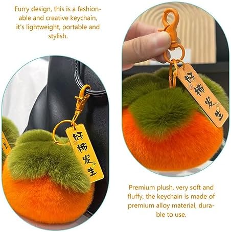 2pcs Cute Plush Persimmon Keychain Stuffed Fruit Backpack Charm Accessory