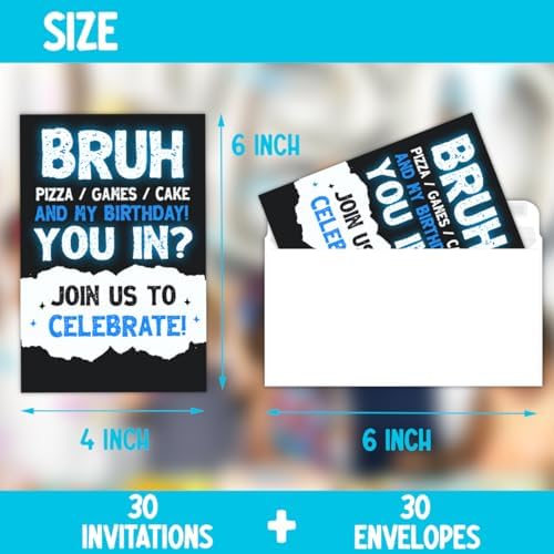 Pizza Games Cake Birthday Party Invitations Set
