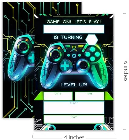 Gaming Birthday Invitations Set - 20 Cards with Envelopes