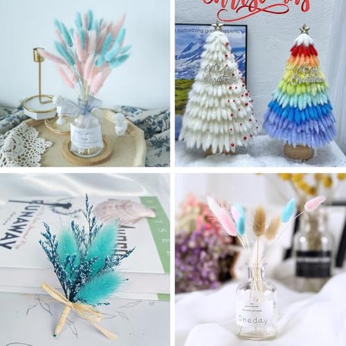 Turquoise Dried Bunny Tails 120pcs for Decor and Crafts