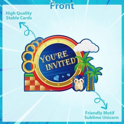 GZDUCK 20Pcs Blue Hedgehog Birthday Invitations