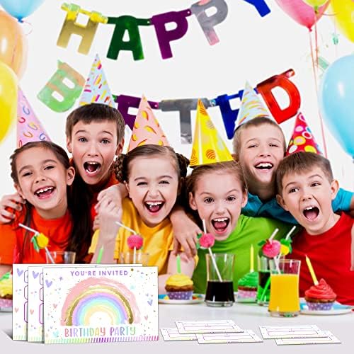 YSTEP Rainbow Birthday Invitations 20 Pack with Envelopes