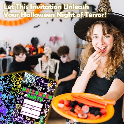 Neon Halloween Party Invites Set of 20 with Envelopes