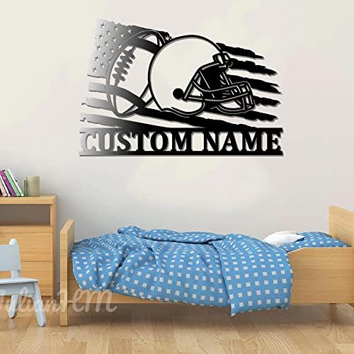 Custom US Football Helmet Metal Wall Art With LED Lights 14x14 Inches