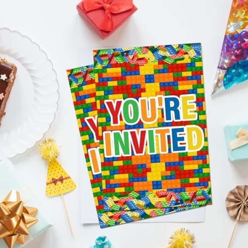 Soiceu Building Blocks Birthday Invitations Set of 20