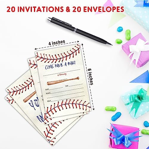 AWSICE Baseball Birthday Invites 20 Cards with Envelopes