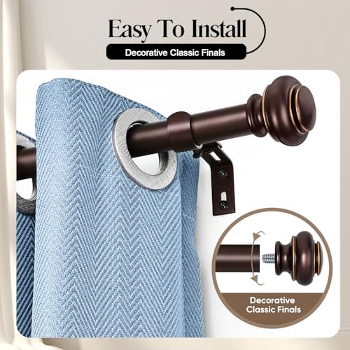 Heavy Duty Bronze Curtain Rods 28 to 120 Inches with Adjustable Finials