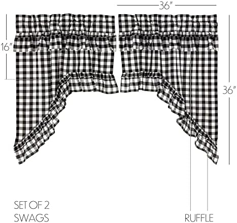 VHC Brands Black Buffalo Check Swag Curtains Pair Modern Farmhouse Style