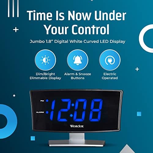 Westclox 18 Inch Curved LED Digital Alarm Clock Blue