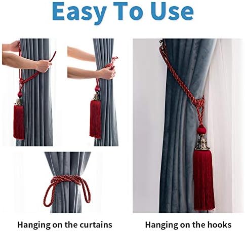 Melodieux Decorative Curtain Tiebacks Red Antique Tassels Set of 2