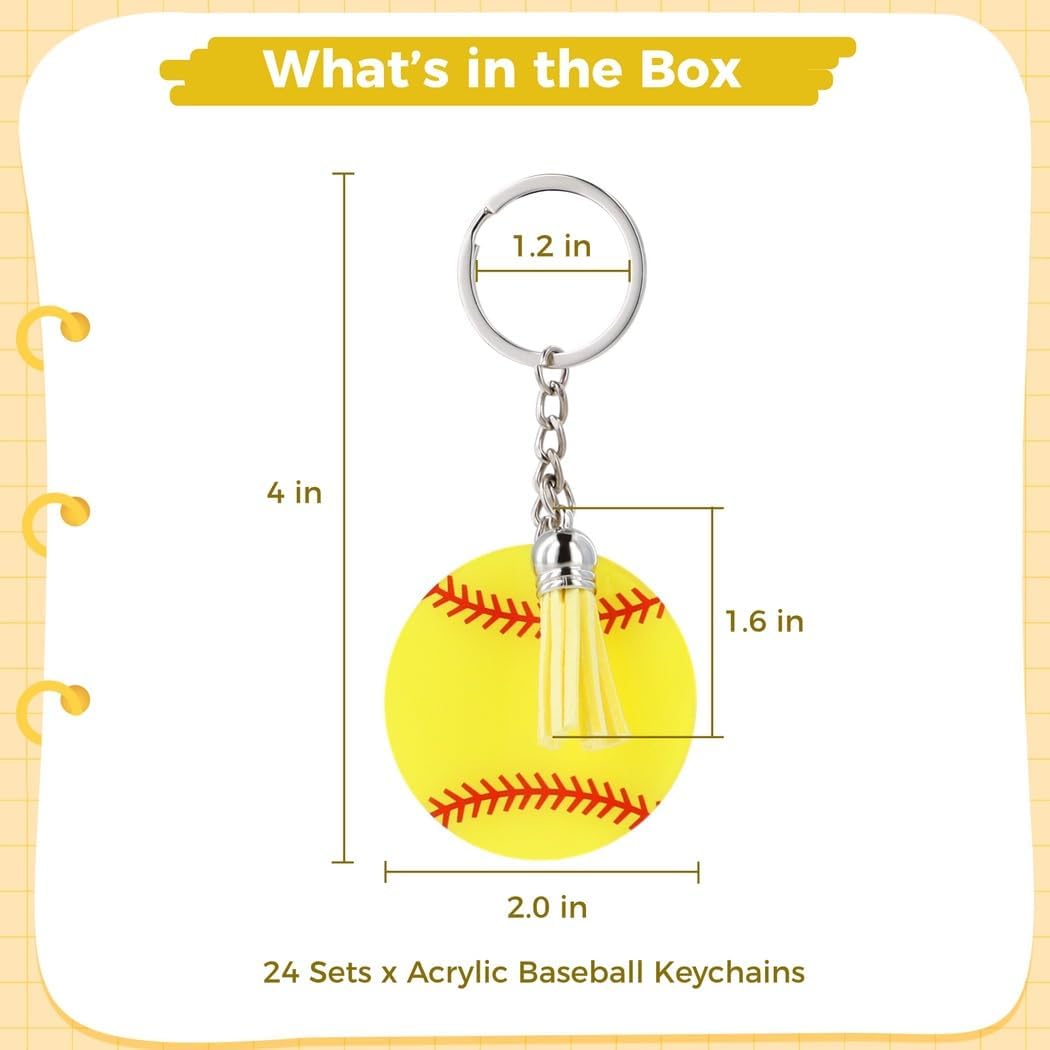 24 Piece Mini Baseball Keychains With Tassel