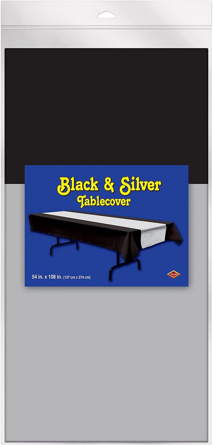 Beistle Black and Silver Striped Table Cover for Awards Night