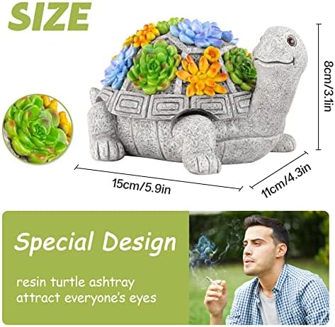 LESES Turtle Ashtray with Lid and Flower Design