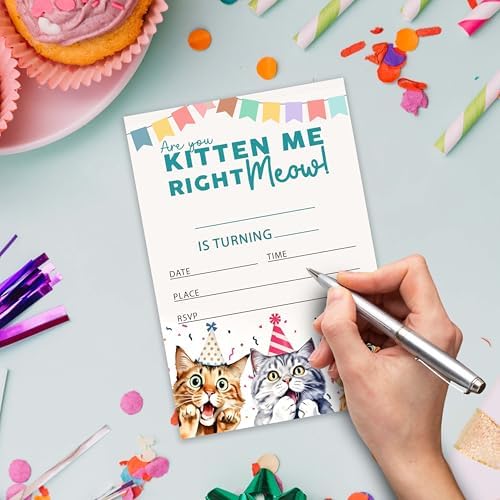 Kitten Me Right Meow Birthday Invitations 20pcs 4x6