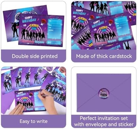 Tevxj 30 Pack Gaming Birthday Invitations with Envelopes and Stickers