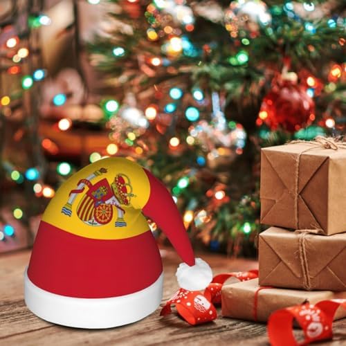Spanish Flag Print Christmas Hat with LED Lights