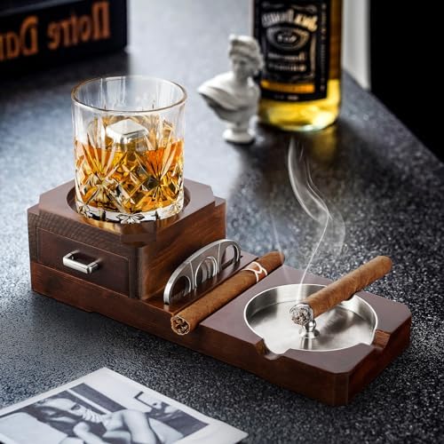 Grovind Cigar Ashtray Set with Cutter and Whiskey Tray