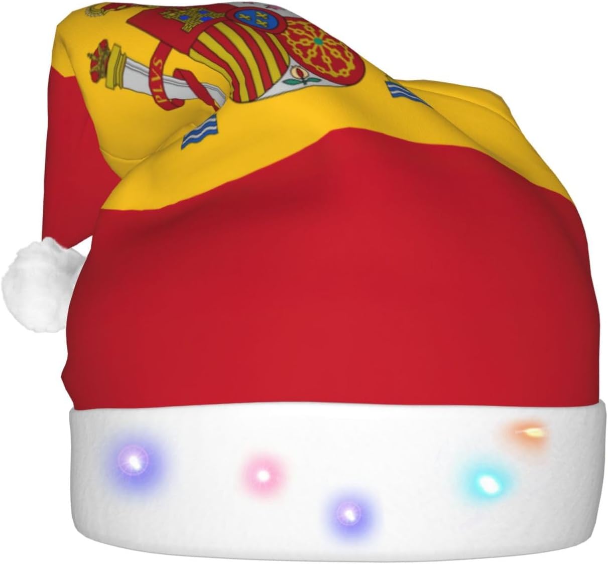 Spanish Flag Print Christmas Hat with LED Lights