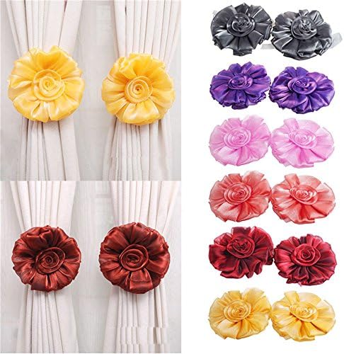 2 Pcs Burgundy Lace Flower Curtain Tieback Buckle Decor