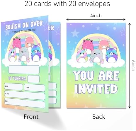 Squish Birthday Invitation Cards with Envelopes Pack of 20 4x6