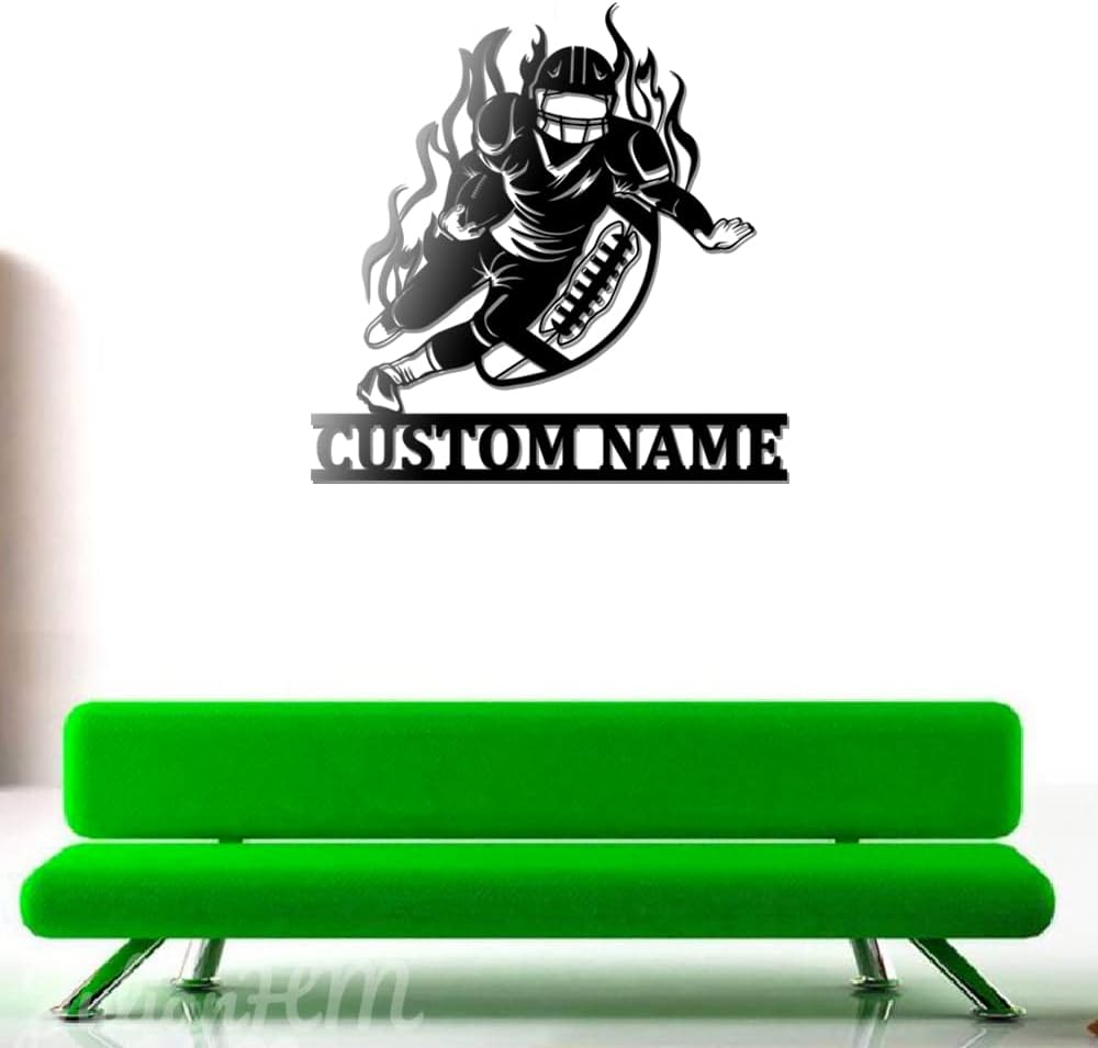 Custom Football Player V4 Metal Wall Art with LED Lights