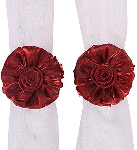 2 Pcs Burgundy Lace Flower Curtain Tieback Buckle Decor