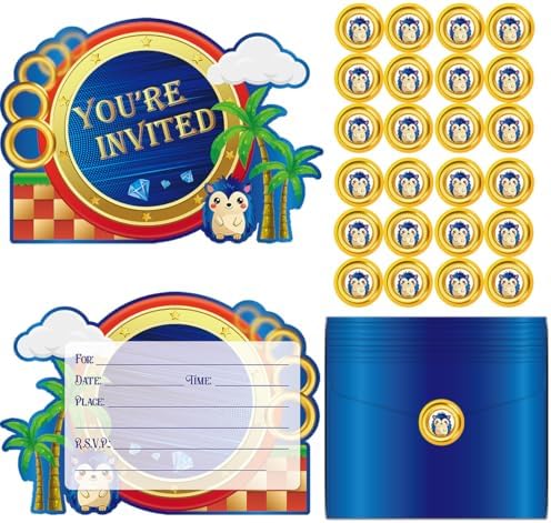 GZDUCK 20Pcs Blue Hedgehog Birthday Invitations
