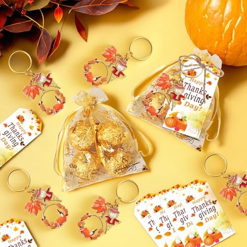 20 Sets Thanksgiving Keychains with Cards and Bags