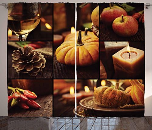 Lunarable Thanksgiving Curtains Set 2 Panels 108x63 Brown Orange