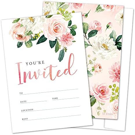 Floral Fill-in Invitations with Envelopes 25 Pack