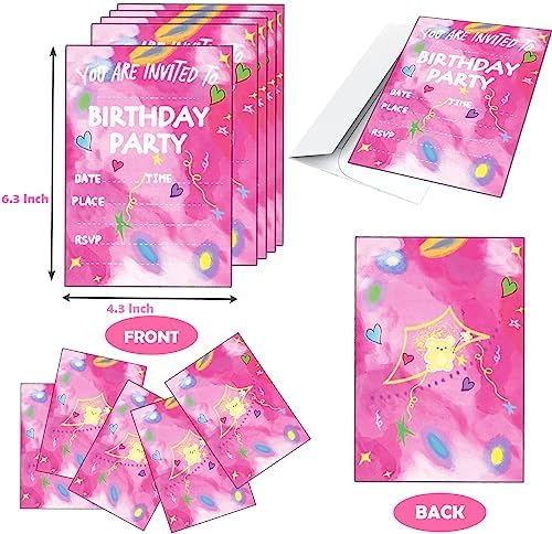 Raykeeplus Birthday Invitations for Girls 20 Cards with Envelopes - Pink