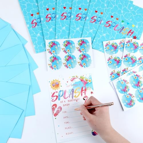 36PCS Pool Birthday Invitations with Stickers and Envelopes