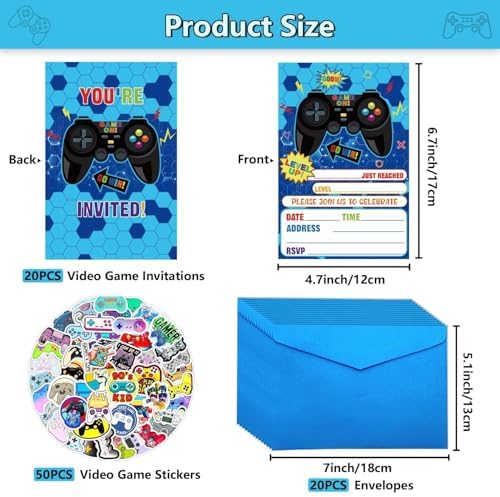 20Pcs Game Party Invitations with Envelopes and Stickers
