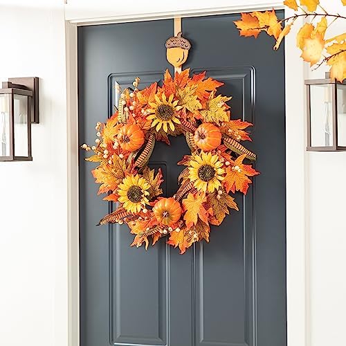 Glitzhome 3 Pack Glitter Acorn Leaf Pumpkin Wreath Hangers