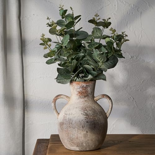 SIDUCAL Rustic Ceramic Flower Vase with Two Handles