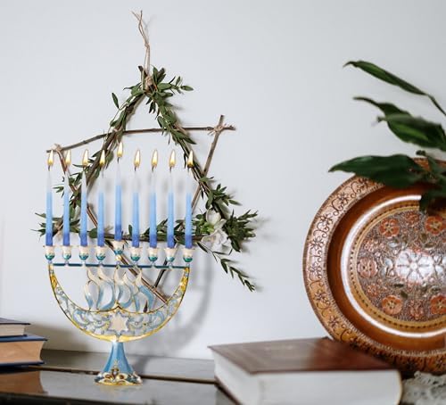 Ner Mitzvah Hanukkah Menorah with Blue Jewels and Star of David