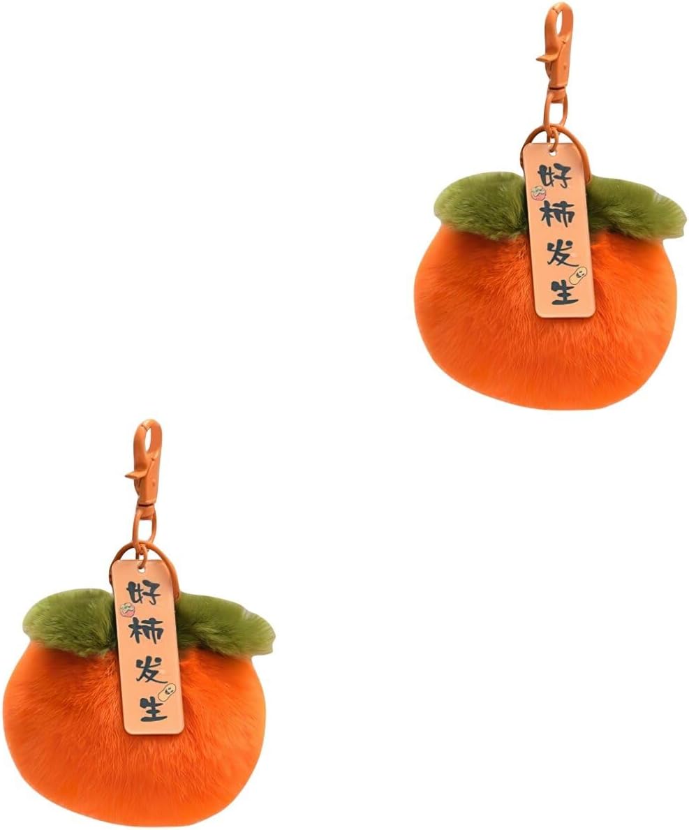 2pcs Cute Plush Persimmon Keychain Stuffed Fruit Backpack Charm Accessory