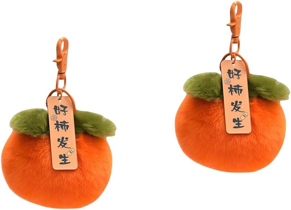 2pcs Cute Plush Persimmon Keychain Stuffed Fruit Backpack Charm Accessory