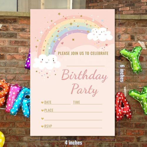 WENFLY Birthday Party Invitations Rainbow Cloud Star 25 Pcs