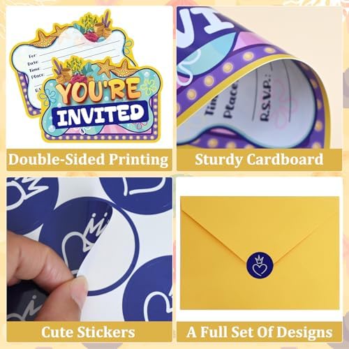 Yellow Birthday Invitations with Sticker Labels 20Pcs Set